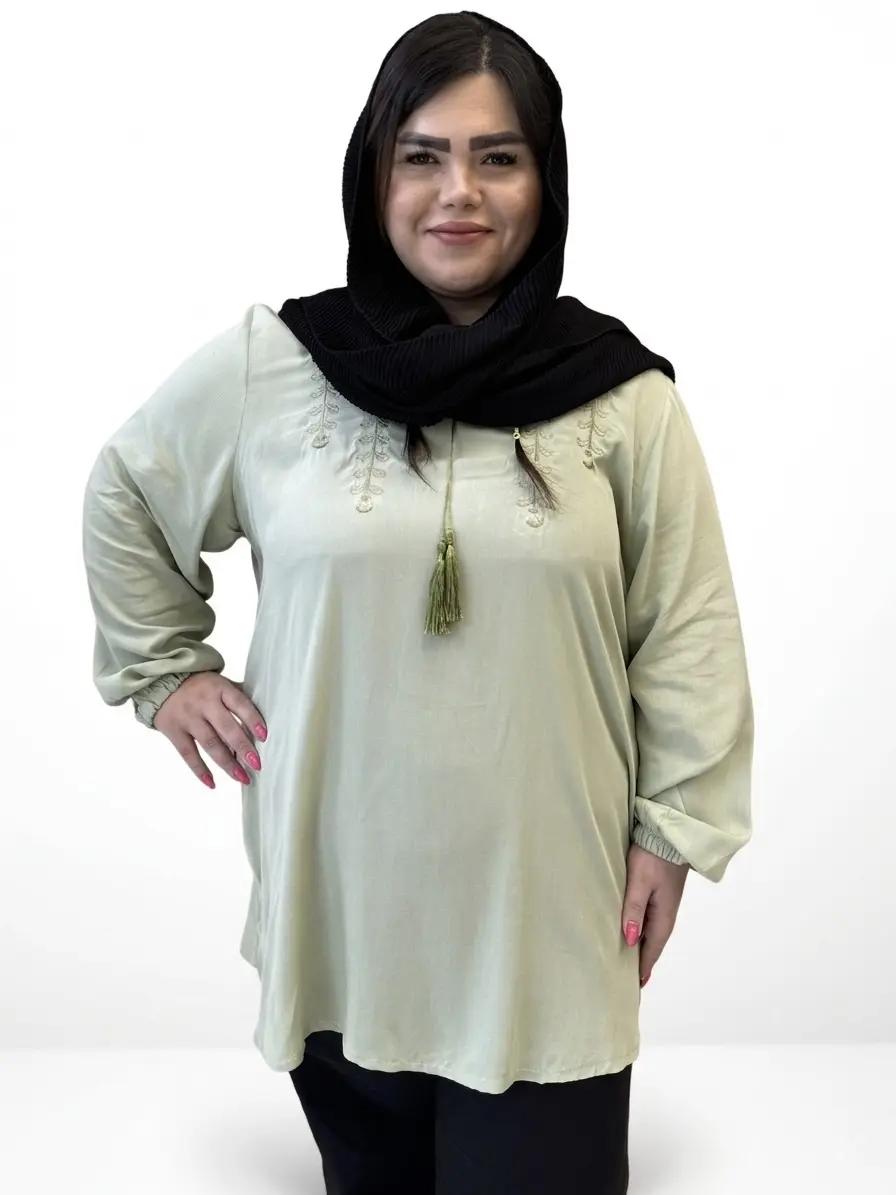 تونیک یقه اشکی گلدوزی گندم سایز بزرگ زنانه